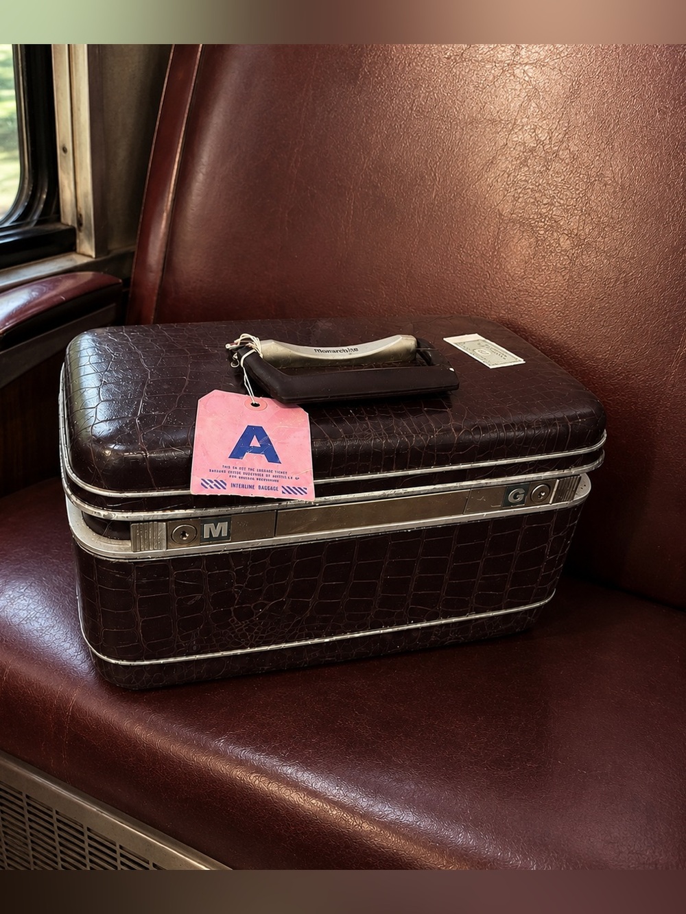 Vintage 1960s Samsonite Crocodile Embossed Train Vanity Cosmetic Case